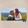 Customized towel dog kissing woman