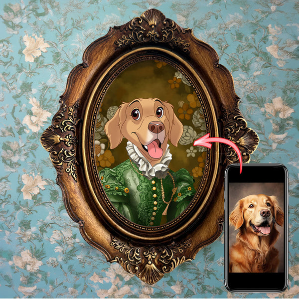 Custom Cartoon Renaissance Pet in Vintage Frame