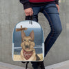 custom cartoon portrait of a dog on a backpack