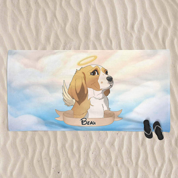 custom cartoon portrait of a dog on a towel