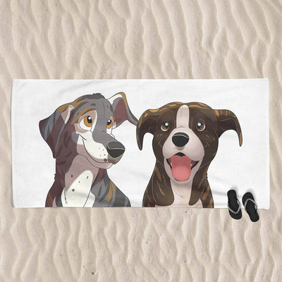 custom cartoon portrait of two dogs on a towel