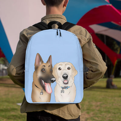 Custom cartoon portrait with 2 dogs on a backpack