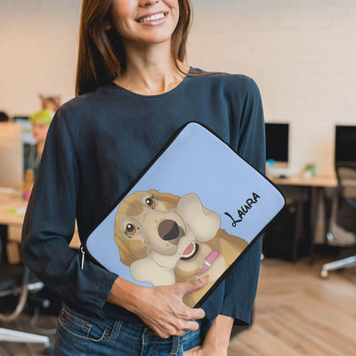 custom cartoon portrait of dog on a laptop sleeve