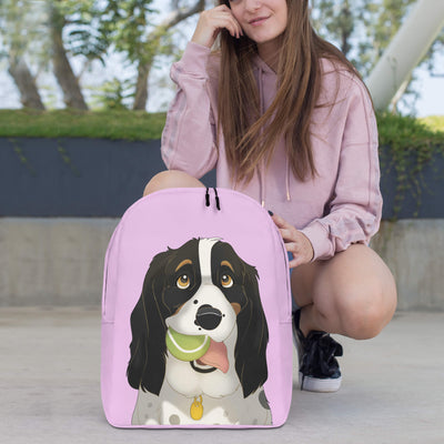 Custom Cartoon Portrait of a dog with a ball on a backpack