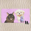 custom cartoon portrait of two dogs on a towel