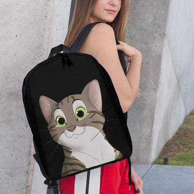 custom cartoon portrait of cat on a backpack