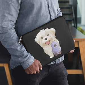 custom cartoon portrait of dog on a laptop sleeve