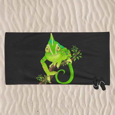 custom cartoon portrait of a chameleon on a towel