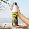 custom cartoon portrait of cat with a butterfuly on a water bottle