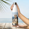 custom cartoon portrait of a dog on a water bottle