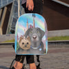 custom cartoon portrait of two dogs on a backpack