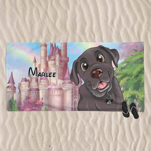 custom cartoon portrait of dog on a towel