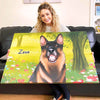 girl smiling with custom pet canvas from pet creations