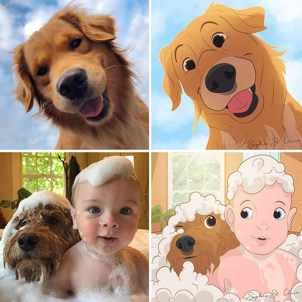 Custom Cartoon Art Wrapped Pet Canvas